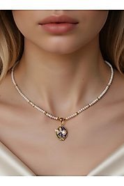 Doğal İnci Detaylı Gold Kaplama Kadın Kolye – Zarif Tasarım