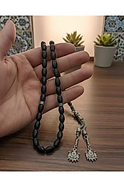 Doğal Hematit Taşlı Tesbih ve Bileklik Seti – Metal Püsküllü Erkek Kombin