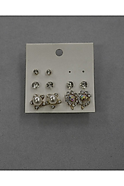 .Kadın Çoklu Küpe Seti - İncili ve Kristal Taşlı 5'li Kombin Küpe