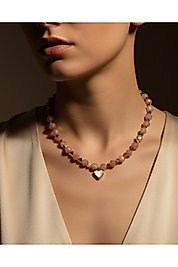 Güneş Taşı Hematit ve Kalpli kolye