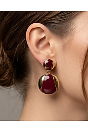 Bordo Emaye Geçişli Altın Renk Çivili Küpe