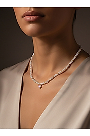 Minimal Kalp Detaylı İnci Taşlı Gold Kaplama Kadın Kolye