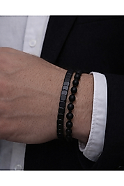 Oniks ve Hematit Doğal Taş Erkek Bileklik ayarlanabilir