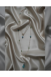 Mavi Yeşil Boncuk Detaylı Şık Uzun Kolye