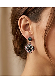 Kadın Etnik Tasarım Çiçek Formlu Kristal Taşlı Sallantılı Küpe