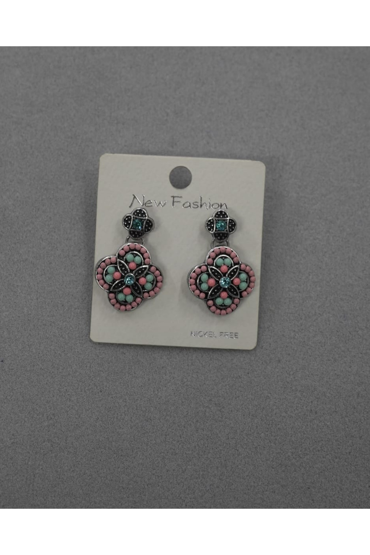 Kadın Etnik Tasarım Çiçek Formlu Kristal Taşlı Sallantılı Küpe