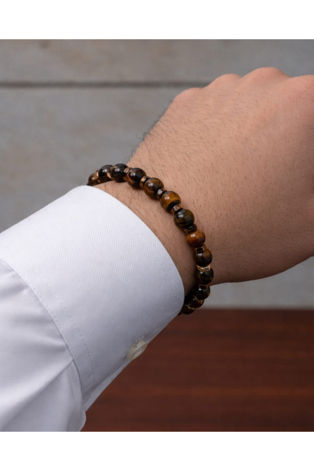 Doğal Kaplangözü Taşlı Erkek Bileklik – Hematit Detaylı Enerji Bilekliği