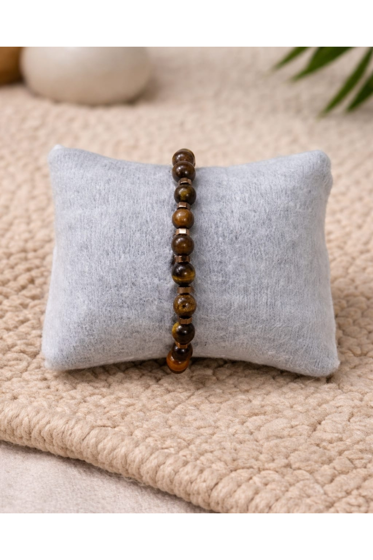 Doğal Kaplangözü Taşlı Erkek Bileklik – Hematit Detaylı Enerji Bilekliği