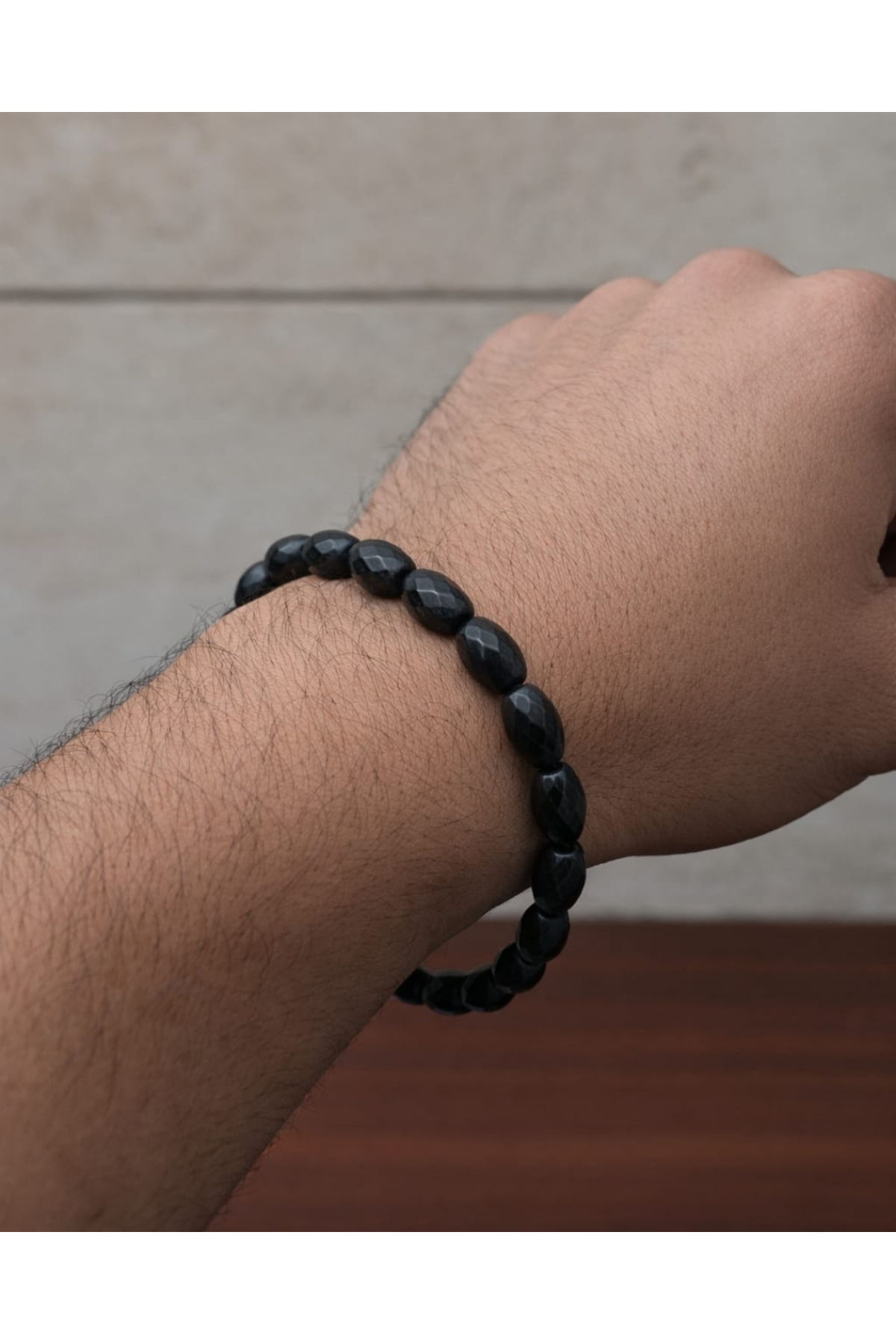 Doğal Hematit Taşlı Tesbih ve Bileklik Seti – Metal Püsküllü Erkek Kombin