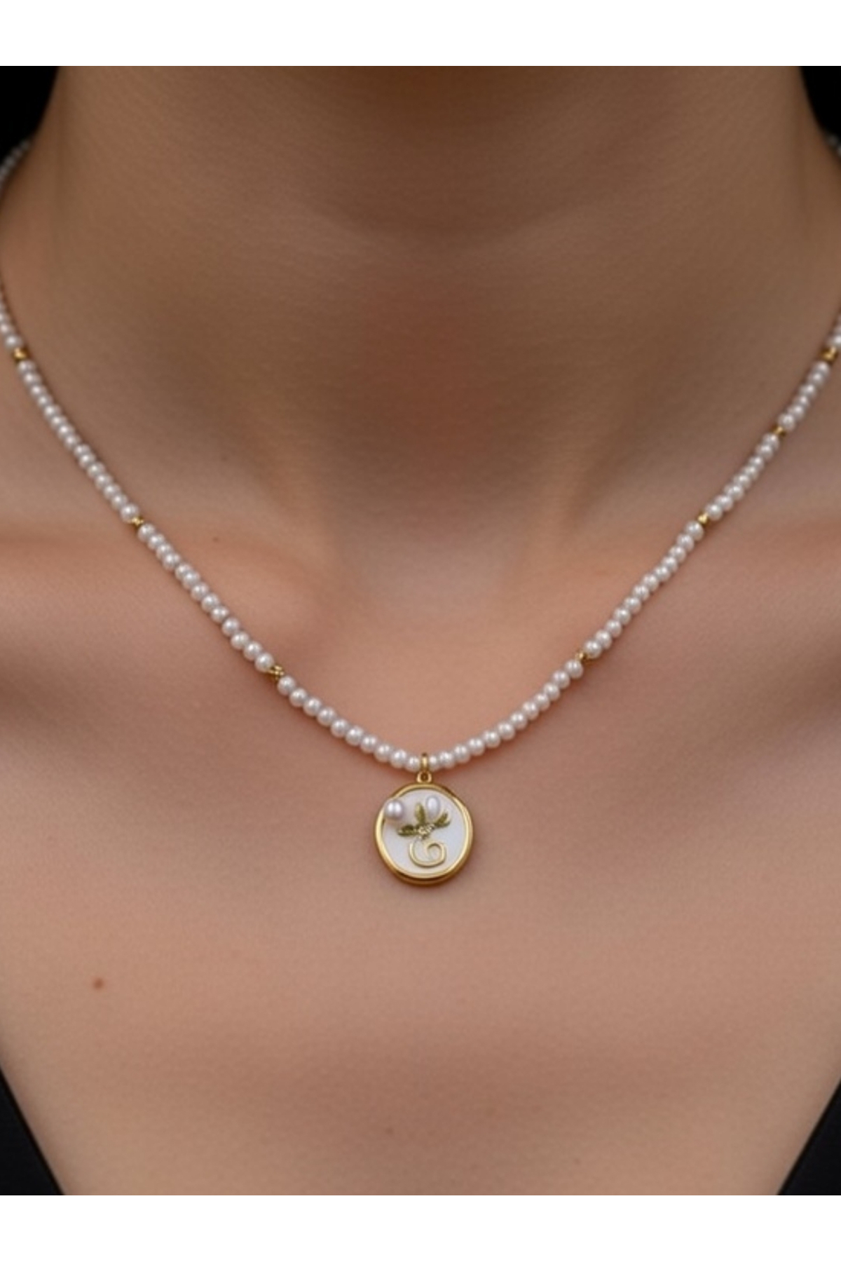 Minimal İnci Taşlı Gold Kaplama Kadın Kolye