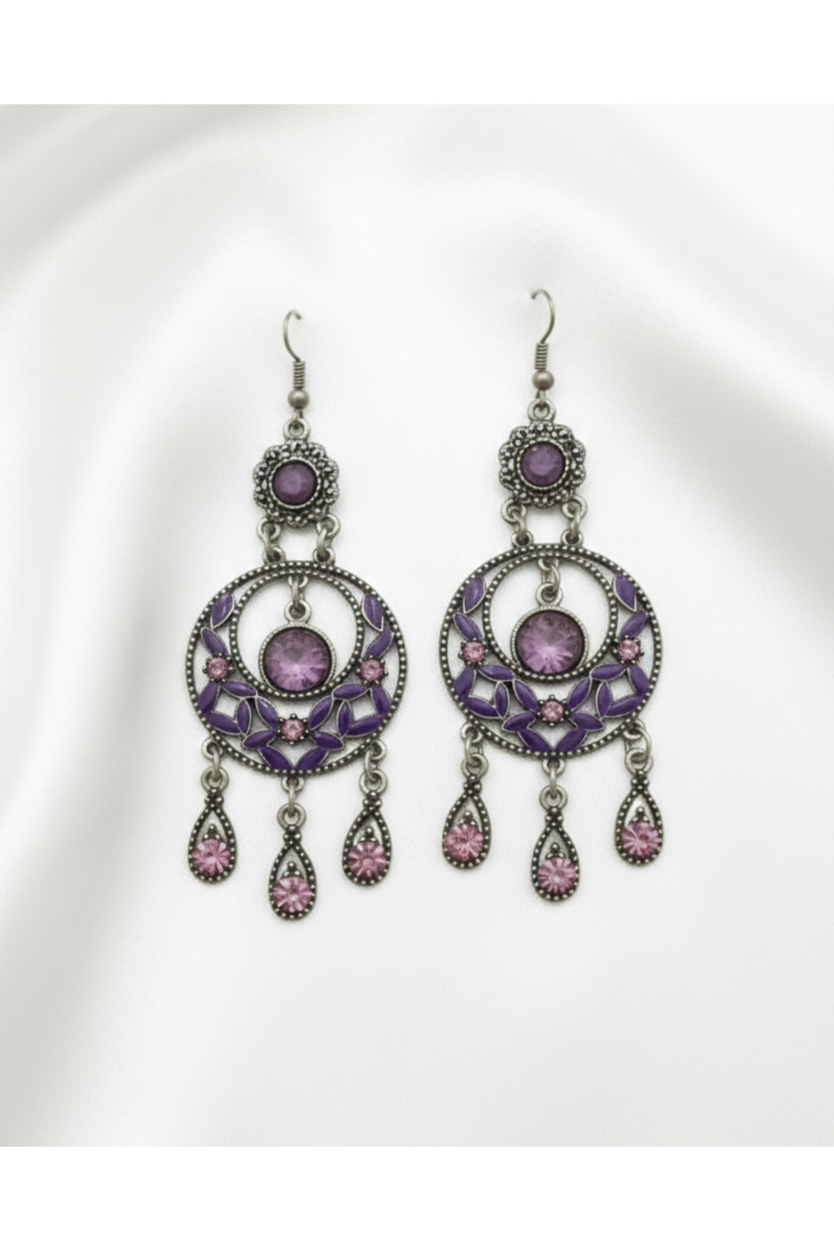 Mor Taşlı Otantik Sallantılı Küpe Vintage Bohem Kadın Küpe
