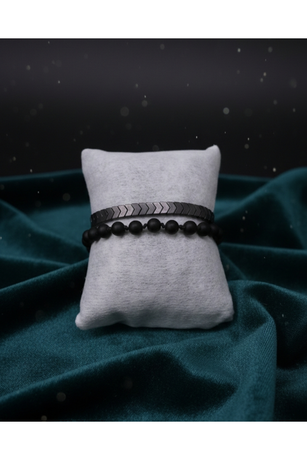 Oniks ve Hematit Doğal Taş Erkek Bileklik ayarlanabilir