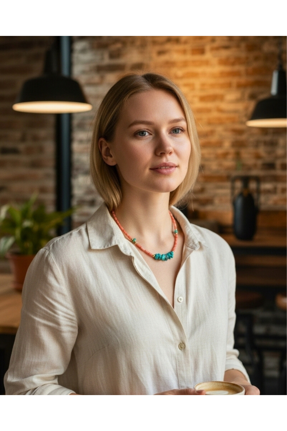 Turkuaz Mercan Doğal Taş Kolye