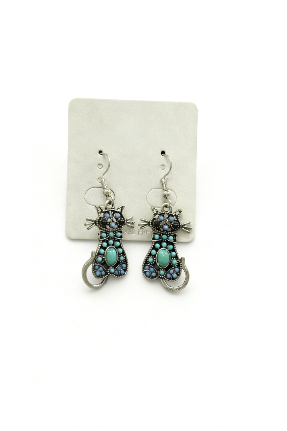 Gümüş Görünümlü Kedili Küpe