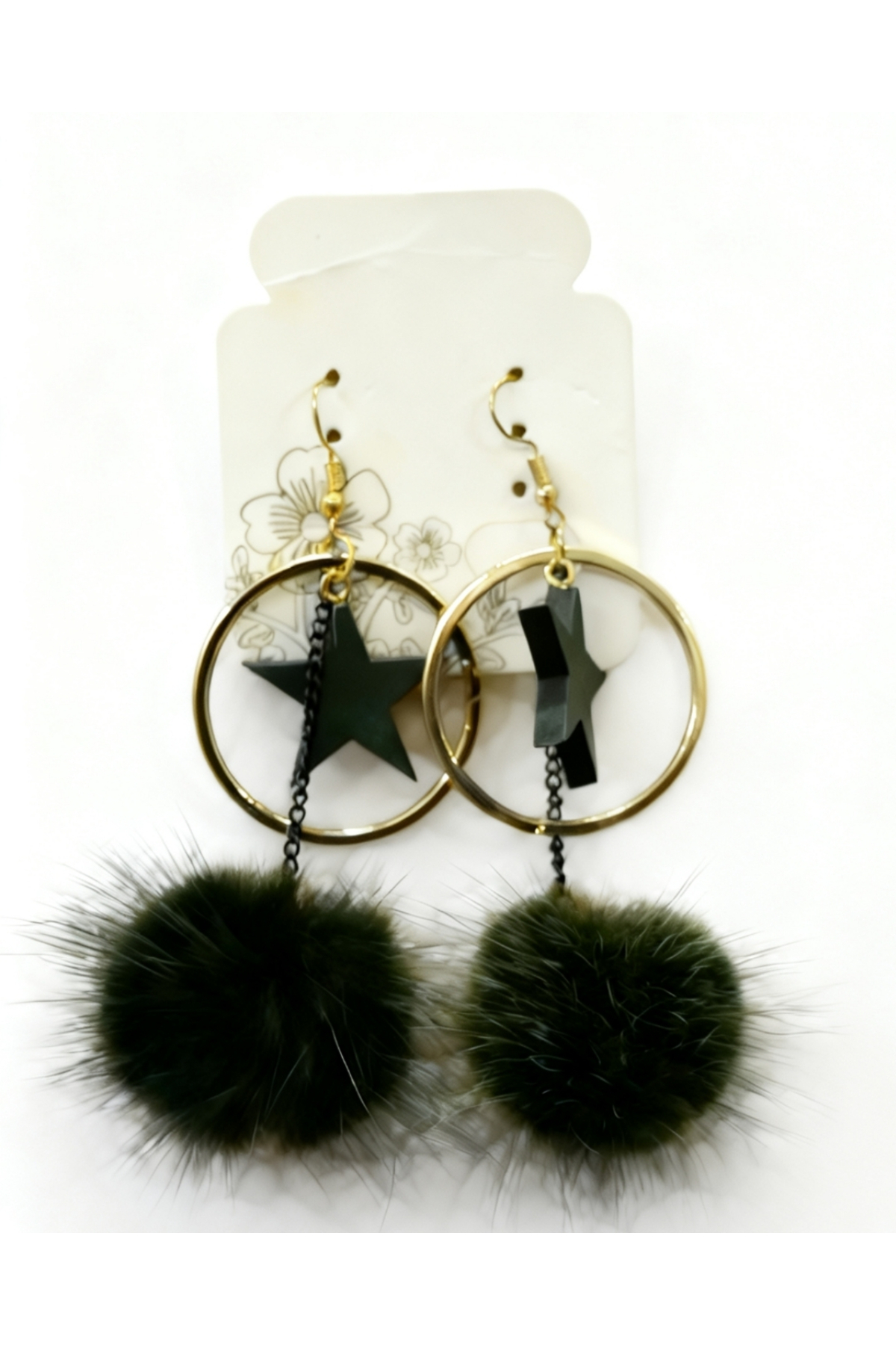 Trend Ponponlu Vintage Yıldız Küpe