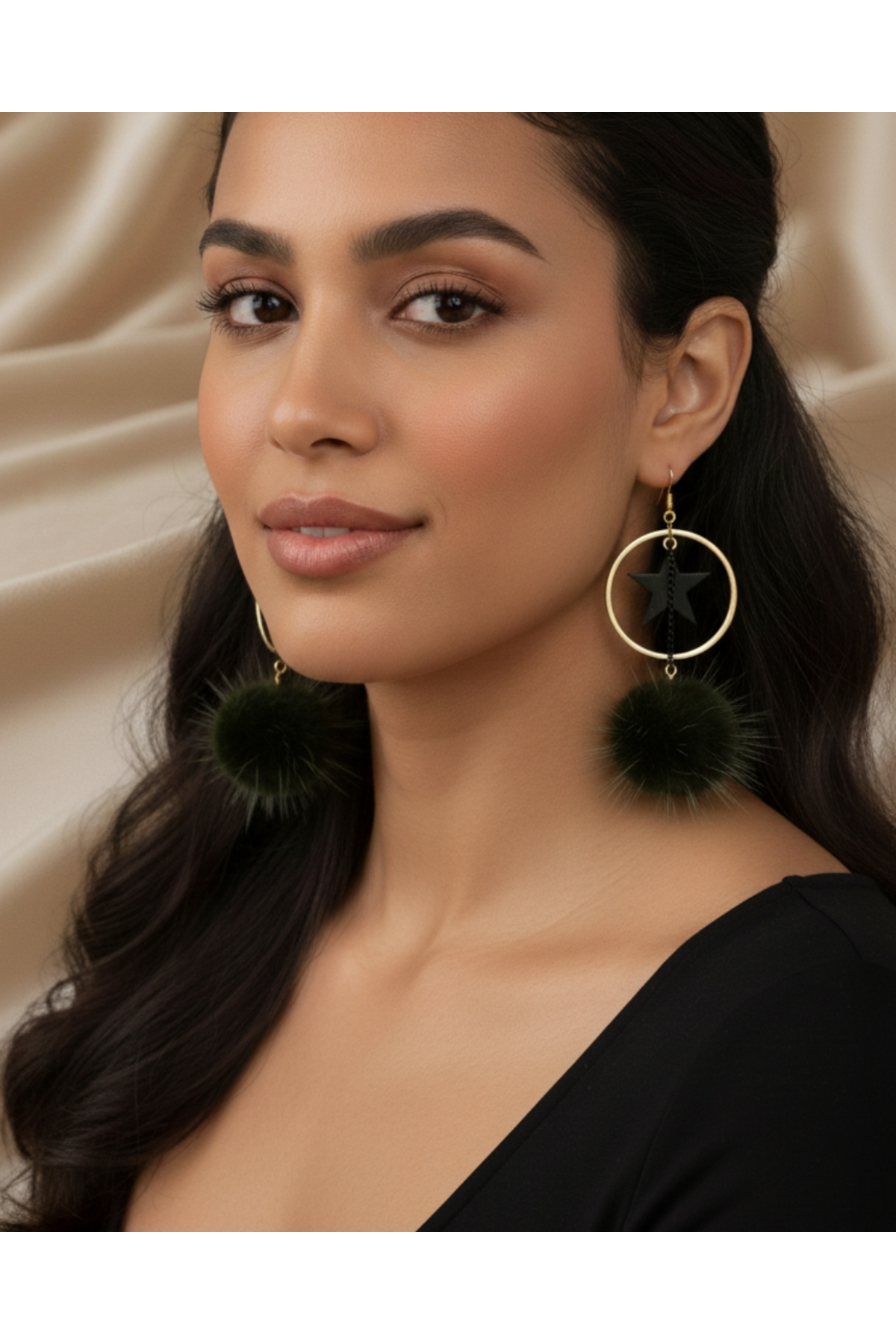 Trend Ponponlu Vintage Yıldız Küpe